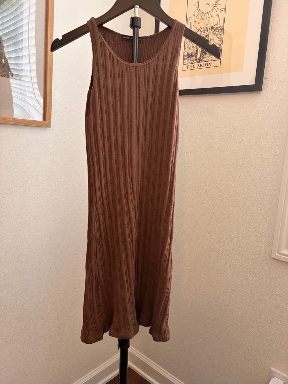 Brandy Melville Sleeveless Ribbed Midi Dress in Brown
